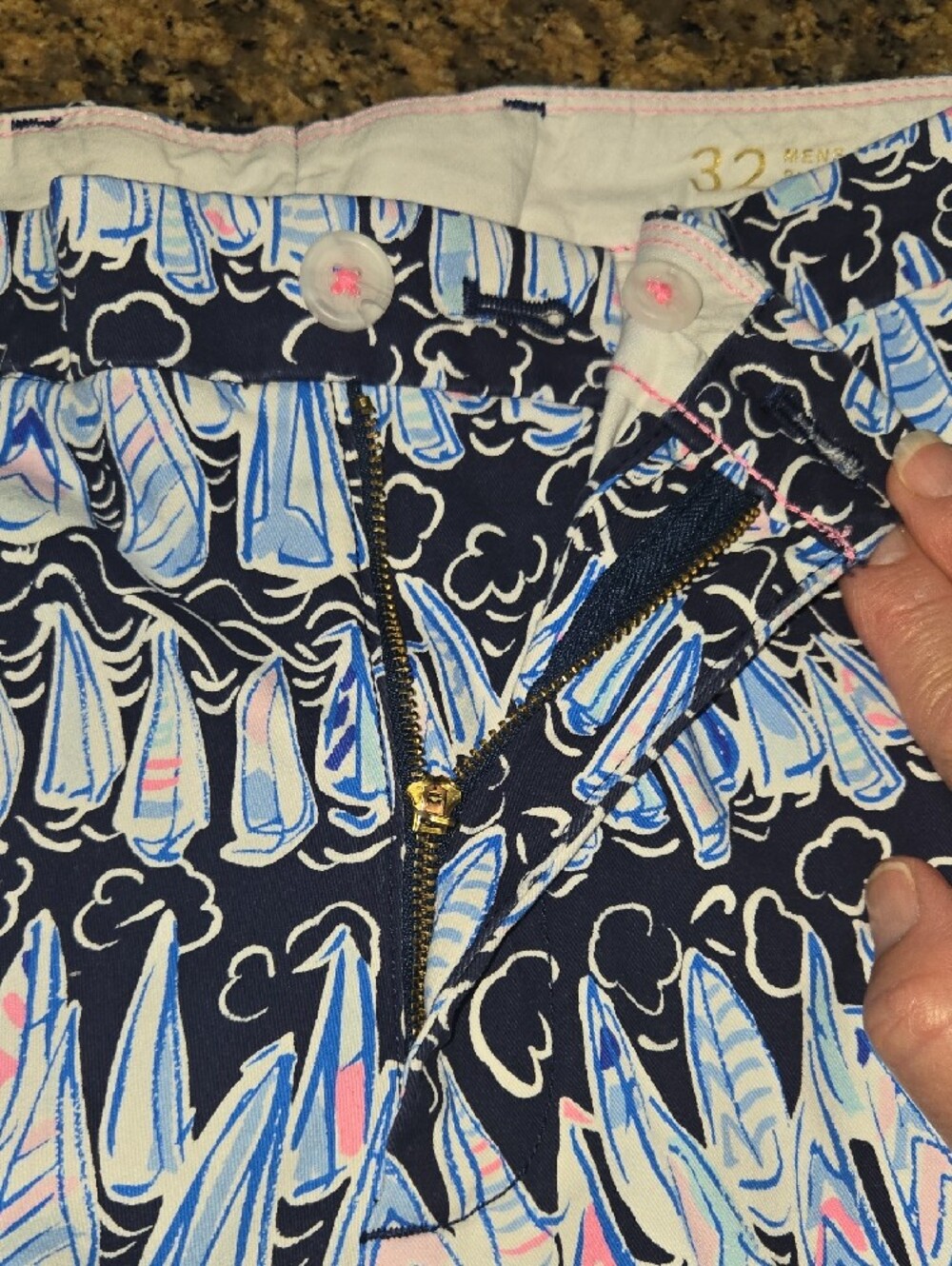 Lilly Pulitzer Men's Beaumont Navy, Light Blue & Pink Sailboat Print Shorts - Picture 7 of 9